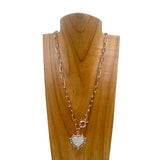 NKY241215-07-GOLD-CLEAR          24 Inches golden metal chain with clear crystal heart pendent Necklace