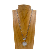 NKY241215-08-SILVER-CLEAR          24 Inches silver metal chain with clear crystal heart pendent Necklace