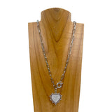 NKY241215-08-SILVER-CLEAR          24 Inches silver metal chain with clear crystal heart pendent Necklace