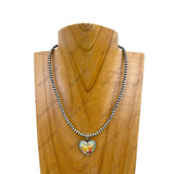 NKY241221-01              15'' Silver Navajo pearl beads with heart pendent Necklace