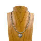 NKY241221-03              15'' Silver Navajo pearl beads with heart pendent Necklace