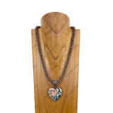 NKY241221-20             24'' Copper Navajo pearl beads with western design heart pendent Necklace