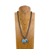 NKY241221-23             24'' Copper Navajo pearl beads with western design heart pendent Necklace