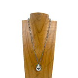 NKY250109-01                   19 inches Silver metal chain with clear crystal teardrop pendent Necklace