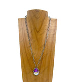 NKY250109-01                   19 inches Silver metal chain with clear crystal teardrop pendent Necklace