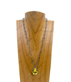 NKY250109-01                   19 inches Silver metal chain with clear crystal teardrop pendent Necklace