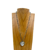 NKY250109-07               19 inches silver metal chain with clear crystal heart pendent Necklace