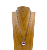NKY250109-10                19 inches silver metal chain with hot pink crystal heart pendent Necklace