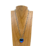 NKY250109-10                19 inches silver metal chain with hot pink crystal heart pendent Necklace