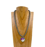 NKY250109-19                  18 inches silver Navajo pearl beads with clear crystal heart pendent Necklace
