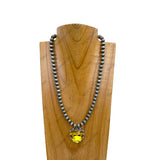NKY250109-19                  18 inches silver Navajo pearl beads with clear crystal heart pendent Necklace