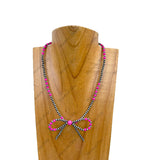 NKY250109-25               16 inches silver Navajo pearl and green turquoise stone beads with butterfly tie Necklace