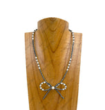 NKY250109-25               16 inches silver Navajo pearl and green turquoise stone beads with butterfly tie Necklace