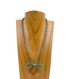 NKY250109-28             19 inches silver Navajo pearl and blue turquoise stone beads with butterfly tie Necklace