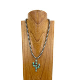 NKY250109-35          23 Inches silver Navajo pearl beads with blue turquoise stone cactus pendent Necklace