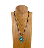 NKY250109-37                    23 Inches copper Navajo pearl beads with blue turquoise stone cactus Pendent Necklace