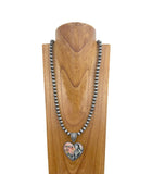 NKY250112-02                 33 inches silver Navajo pearl beads with western heart pendent Necklace