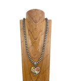 NKY250112-02                 33 inches silver Navajo pearl beads with western heart pendent Necklace