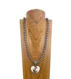 NKY250112-02                 33 inches silver Navajo pearl beads with western heart pendent Necklace