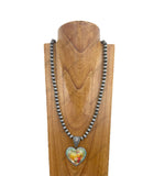 NKY250112-02                 33 inches silver Navajo pearl beads with western heart pendent Necklace