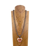 NKY250112-08                33 inches copper Navajo pearl beads with western heart pendent Necklace