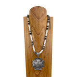 NKY250121-02           24 inches silver Navajo pearl beads and white roundel stone with silver metal cross pendant Necklace