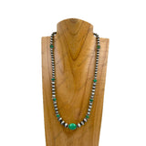 NKY250121-03                   22 inches&nbsp; silver Navajo pearl beads with green roundel stone Necklace