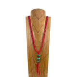 NKY250121-103          36 inches triple red coral beads strings with blue turquoise stone Necklace