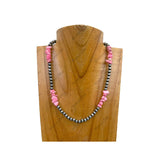 NKY250121-11                 16 inches light pink stone with silver Navajo pearl Necklace