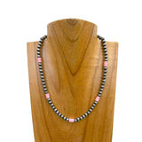 NKY250121-11                light pink stone with silver Navajo pearl beads Necklace
