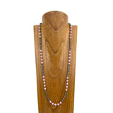 NKY250121-13         32 inches light pink stone with silver Navajo pearl Necklace