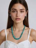 NKY250121-14           21 inches silver Navajo pearl beads with blue turquoise stone chips Necklace