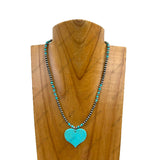 NKY250121-18                   16 inches  silver Navajo pearl beads with blue turquoise stone heart Necklace
