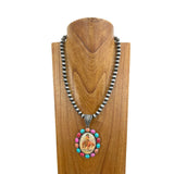 NKY250121-19           21 inches silver Navajo pearl beads with muti color oval turquoise stone Necklace