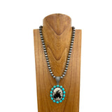 NKY250121-25           21 inches 10mm silver Navajo pearl beads with western cowboy pendant Necklace