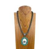 NKY250121-27             21 inches 10mm silver Navajo pearl beads with western cowboy pendant Necklace