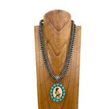 NKY250121-28            24 inches double silver Navajo pearl beads with western cowgirl pendant Necklace