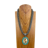 NKY250121-28            24 inches double silver Navajo pearl beads with western cowgirl pendant Necklace