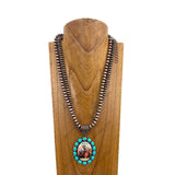 NKY250121-29               24 inches double copper Navajo pearl beads with western cowgirl pendant Necklace