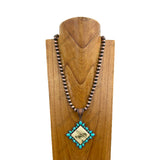 NKY250121-30           21 inches 10mm copper Navajo pearl beads with western cowboy pendant Necklace