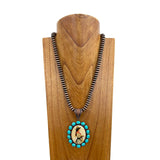NKY250121-31           22 inches 10mm copper Navajo pearl beads with western cowgirl pendant Necklace