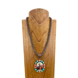 NKY250121-32              22 inches 10mm copper Navajo pearl beads with western cowgirl pendant Necklace