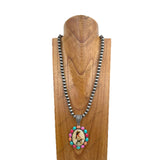 NKY250121-33               32 inches 10mm silver Navajo pearl beads with western cowgirl pendant Necklace