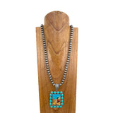 NKY250121-34          32 inches 10mm silver Navajo pearl beads with western cowboy pendant Necklace