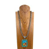 NKY250121-34          32 inches 10mm silver Navajo pearl beads with western cowboy pendant Necklace