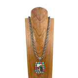 NKY250121-35          32 inches 10mm silver Navajo pearl beads with western cowgirl pendant Necklace