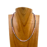 NKY250121-51                  16 inches silver Navajo pearl with light pink stone beads Necklace