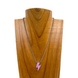 NKY250121-52                16 inches silver metal chain with light pink lightning Necklace