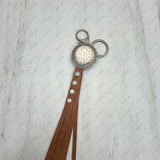 NKY250121-56              Silver metal and white turquoise stone with brown leather Key chain