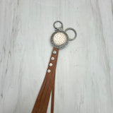NKY250121-56              Silver metal and white turquoise stone with brown leather Key chain
